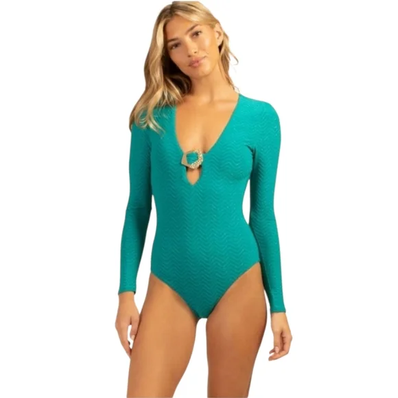 Trina Turk Empire Lurex Plunge Paddle Suit Marine - Picture 1 of 15